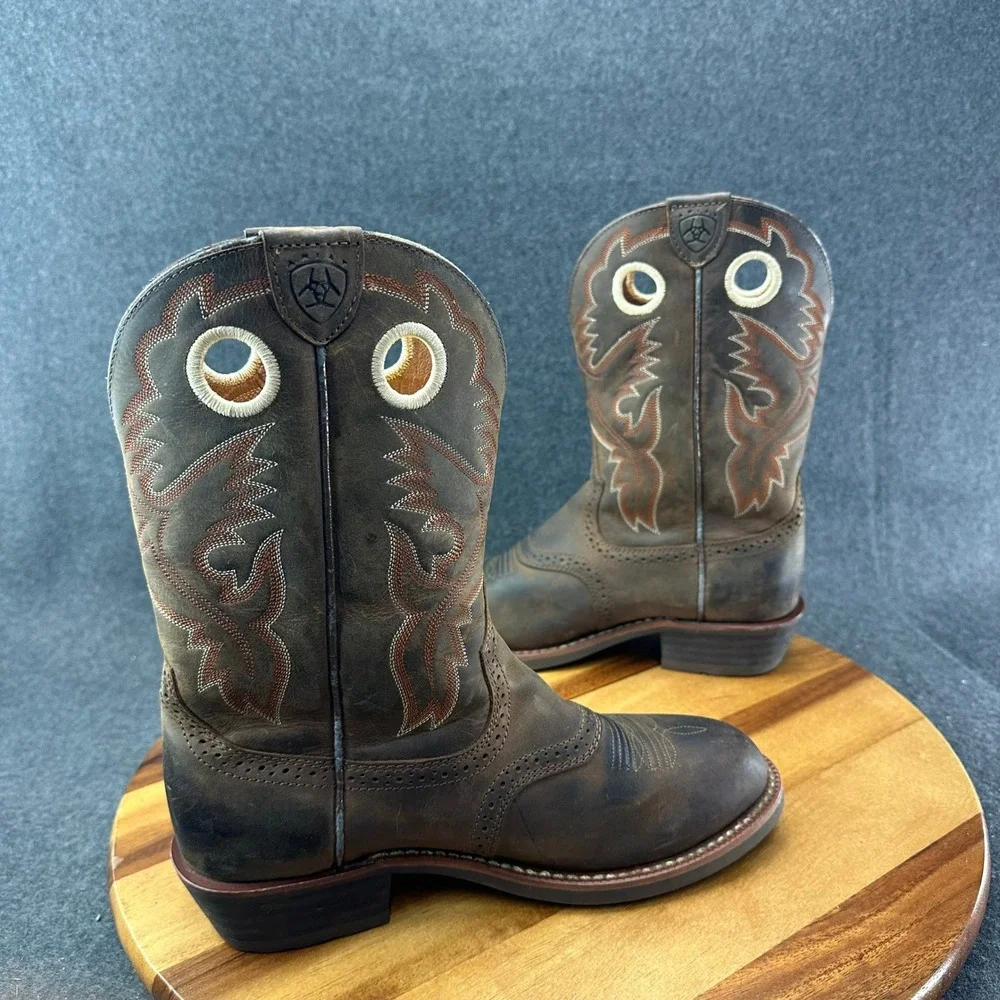 Ariat Women's Heritage Roughstock Size 8 Wide Antique Brown Leather Cowboy Boots